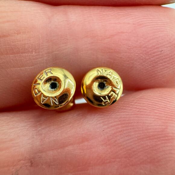 Vintage Napier Oblong Hoop Earrings Shiny Gold Tone Signed Chic Classic Luxe - Picture 6 of 8